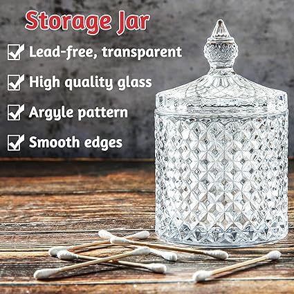 BIG CART Apothecary Jars 20 OZ Glass Jars with Lids Luxurious Crystal Bathroom Canisters Storage Organizer for Bath SaltsBombs Cotton BallsSwabsMakeup Sponges Clear - Image 2