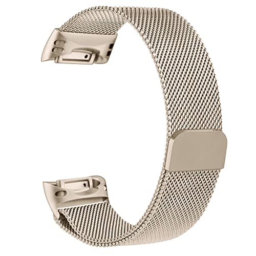 Tobfit Watch Strap Compatible with Fitbit Charge 5 (Watch Not Included), Stainless Steel Chain Strap with Magnetic Buckle Compatible for Men & Women (Vintage Gold) - Image 1