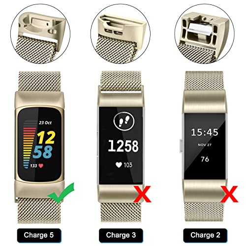 Tobfit Watch Strap Compatible with Fitbit Charge 5 (Watch Not Included), Stainless Steel Chain Strap with Magnetic Buckle Compatible for Men & Women (Vintage Gold) - Image 5