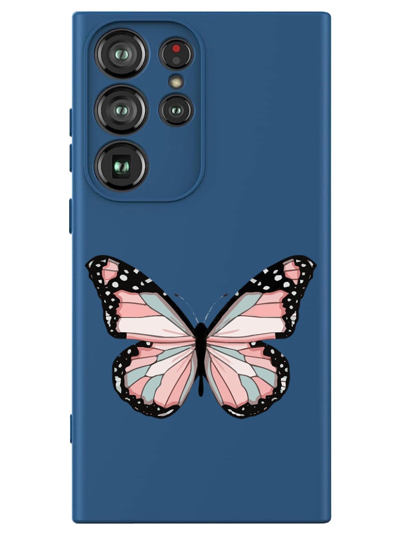 Theodor Protective Slim Fit Case Liquid Silicone Cover with Full Body Protection Anti-Scratch Shockproof Case For Samsung Galaxy S24 Ultra (Blue) - Butterfly-01 - Image 1