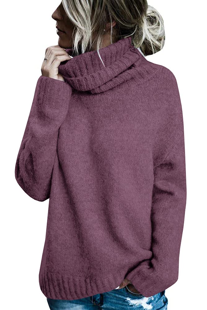 FISACE Womens Oversized Turtleneck Pullover Sweater Cable Knit Long Sleeve Sweater Tops A-Purple - Image 1