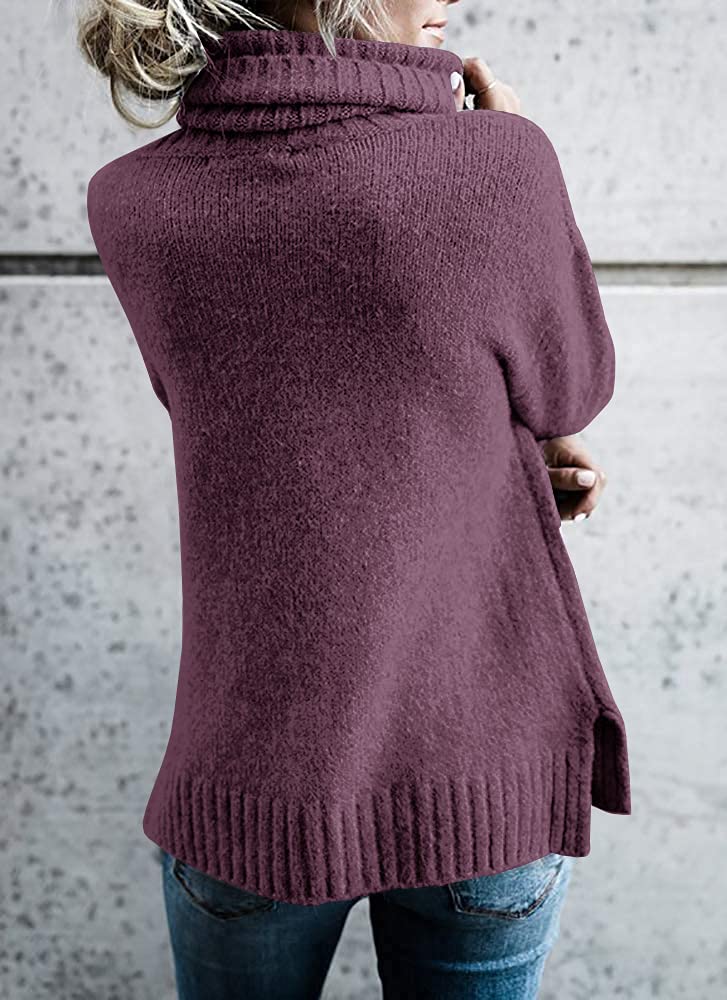 FISACE Womens Oversized Turtleneck Pullover Sweater Cable Knit Long Sleeve Sweater Tops A-Purple - Image 4