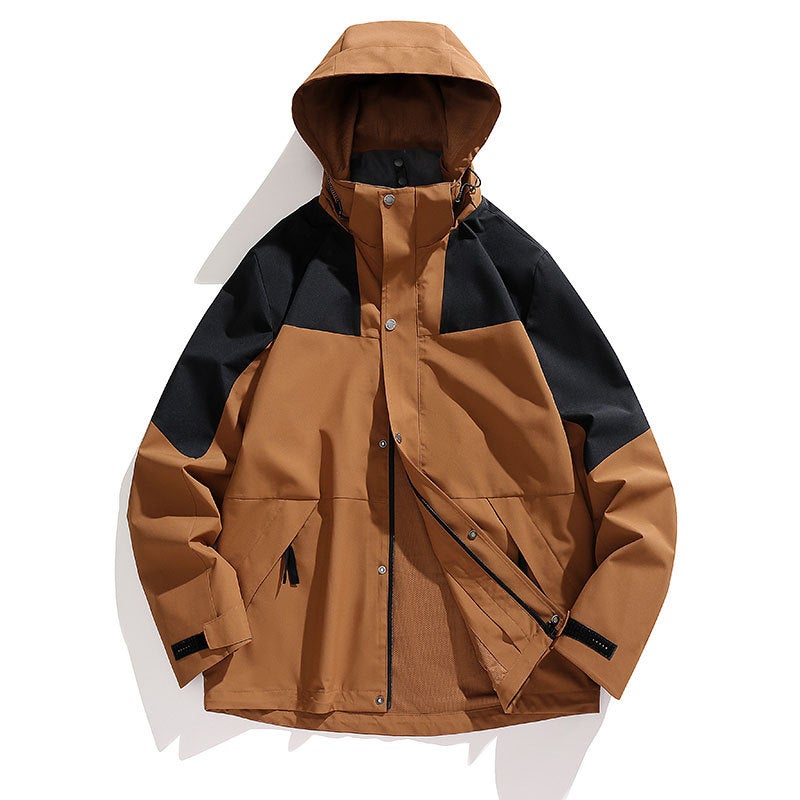 Autumn 2024 Outdoor Jacket Two-Piece Fleece Liner High Street Fashion Couple Trendy Jacket Mens Wear 188-Dark camel brown-single flush