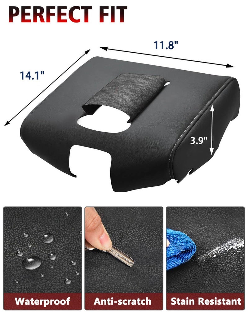 KBH Auto Center Console Armrest Cover Replacement for Chevrolet Silverado & GMC Sierra 1500 2500 3500 2014-2018, Vinyl Leather Middle Console Lid Upholstery, Split Bench Jump Seat (Black-Gray Stitch) - Image 5