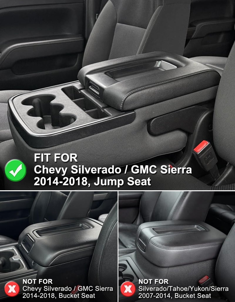 KBH Auto Center Console Armrest Cover Replacement for Chevrolet Silverado & GMC Sierra 1500 2500 3500 2014-2018, Vinyl Leather Middle Console Lid Upholstery, Split Bench Jump Seat (Black-Gray Stitch) - Image 2