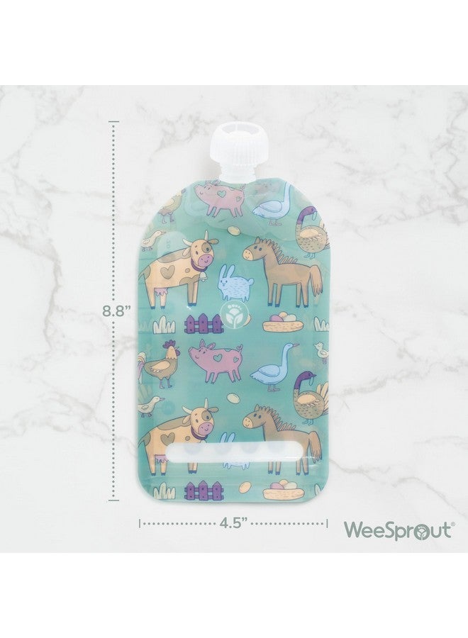 WeeSprout Double Zipper Reusable Food Pouches, Perfect for Babies & Toddlers, Freezer & Dishwasher Safe (Animals, 7 Fl Oz (Pack of 6) + Pouch Filler) - Image 2