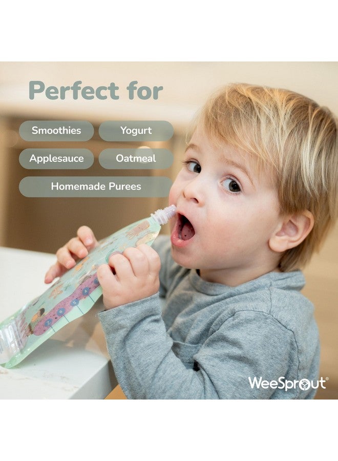 WeeSprout Double Zipper Reusable Food Pouches, Perfect for Babies & Toddlers, Freezer & Dishwasher Safe (Animals, 7 Fl Oz (Pack of 6) + Pouch Filler) - Image 3