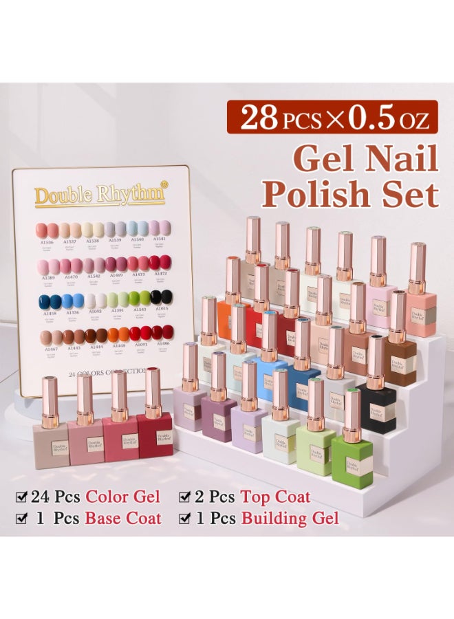 Double Rhythm 28Pcs 05Oz Gel Nail Polish Set Same Color Same Bottle Soak Off Gel Polish Kit Nail Art Manicure Salon DIY at Home for Women White Pink CollectionT242 - Image 4