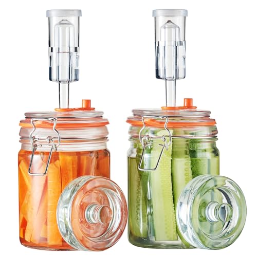 JILLMO Fermentation Jar, 700ml Fermenting Kit with Fermentation Weights and Airlocks, Pack of 2 - Image 1