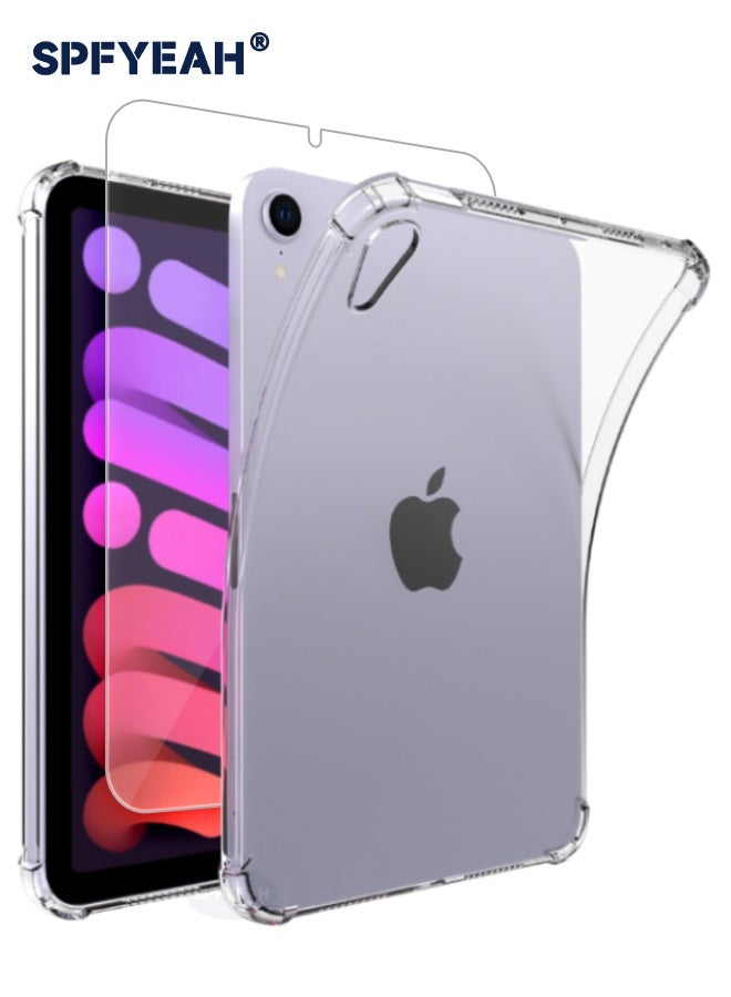 SPFYEAH [2-in-1] iPad mini 7 (A17 Pro, 2024 Model, 7th) / Mini 6 (2021 Model, 6th) Case with HD Tempered Glass Screen Protector, Slim and Light, Yellowing Resistant, Shockproof Impact Resistant Flexible Cover for iPad Mini 7/ 6 8.3 inch (Clear)  - Image 1