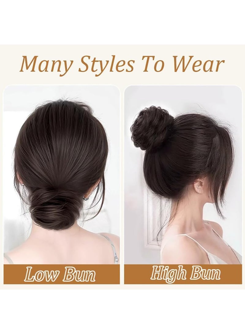 Hair Bun Extension Synthetic Straight Neat Donut Updo, Stretchy Ring Claw Clip for Fluffy Chignons, Scrunchies Ponytail Hairpiece for Women, Quick & Easy Updo Style (2PCS.Dark Brown) - Image 3