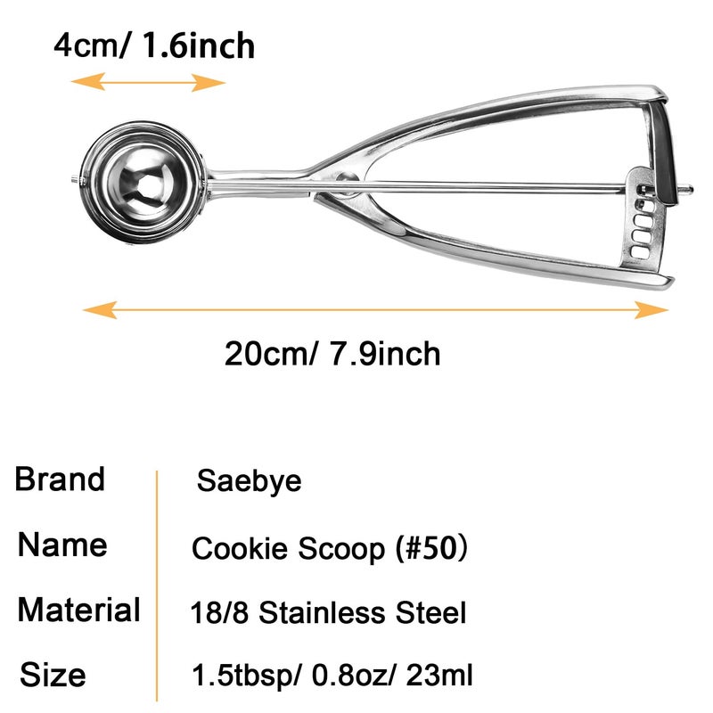 Saebye Small Cookie Scoop, 1.5 Tbsp/ 0.8 OZ Cookie Dough Scoop, 1.6 inch/ 4 CM Ball, 18/8 Stainless Steel Small Ice Cream Scoop, Secondary Polishing - Image 2