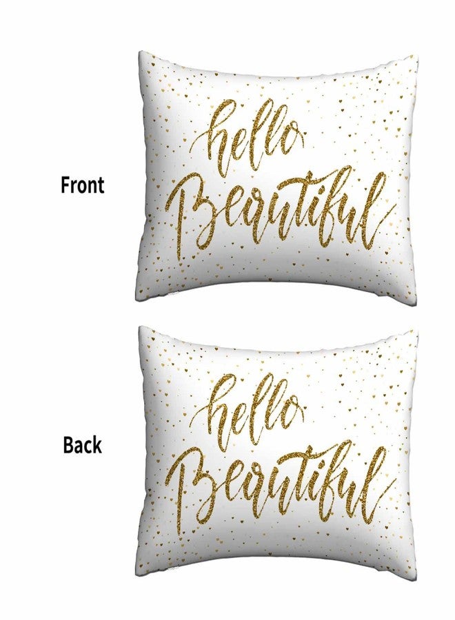 Mugod Rectangle Throw Pillow Cover Gold Glitter Motivational Quote Hello Beautiful,Decorations Cushion Case for Sofa Couch 20x30 Inches Pillowcase - Image 2