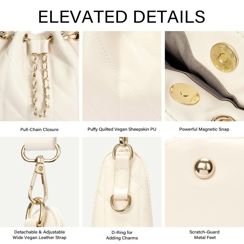 CLUCI Quilted Leather Handbag, Soft Tote Bags for Women with Adjustable Strap, Crumpled Shoulder Purse Tabby Slouchy Hobo Bag White - Image 5