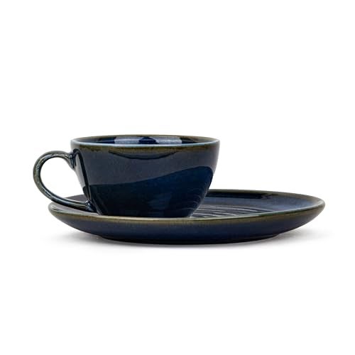 Shay Coffee Cup Saucer Set, Blue Green, 250ml | Ceramic Mug | Glossy Finish | Porcelain | Microwave Safe (Coffee Cup Saucer - Blue Green) - Image 1