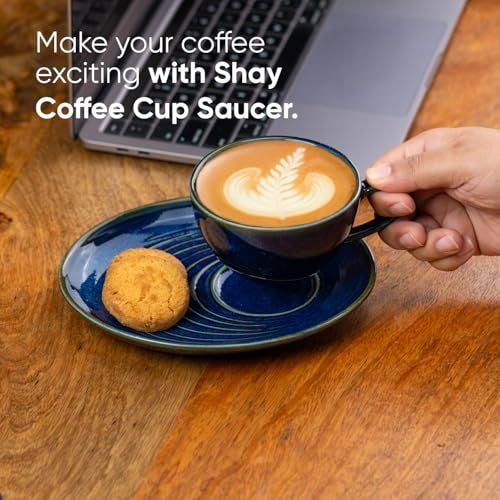 Shay Coffee Cup Saucer Set, Blue Green, 250ml | Ceramic Mug | Glossy Finish | Porcelain | Microwave Safe (Coffee Cup Saucer - Blue Green) - Image 3