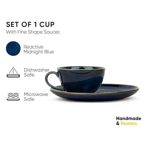 Shay Coffee Cup Saucer Set, Blue Green, 250ml | Ceramic Mug | Glossy Finish | Porcelain | Microwave Safe (Coffee Cup Saucer - Blue Green) - Image 2