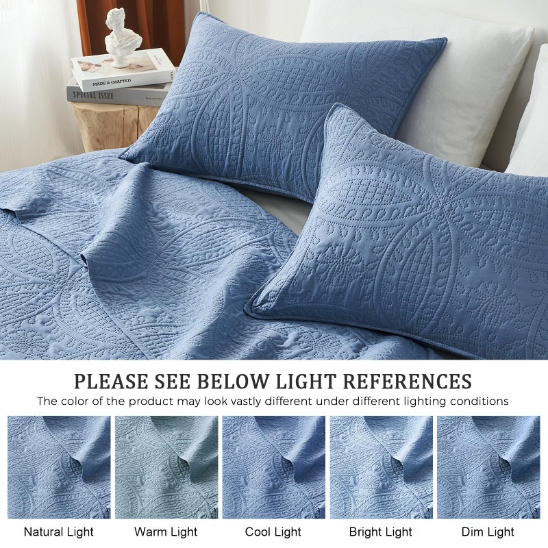 akkialla akkialla Queen Quilt Bedding Set Bluish Grey Ultrasonic Full/Queen Quilt Set Lightweight Soft Bedspread Coverlet Modern Style Coin Pattern Bed Cover for All Seasons 3 Piece(1 Quilt 2 Pillow Shams)  - Image 5