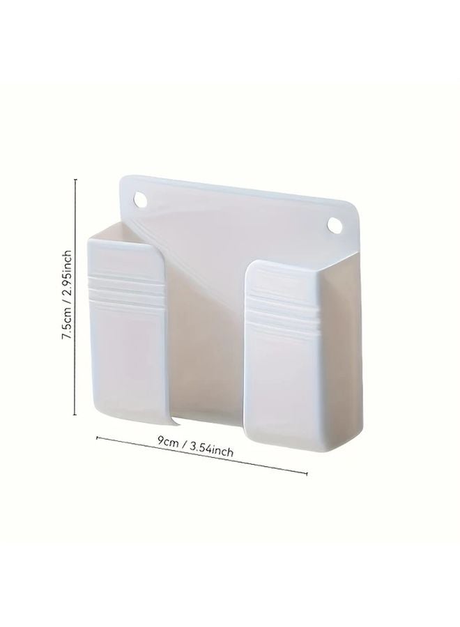 White Wall Mounted Phone Holder No Drill Installation Remote Control Storage - Image 3