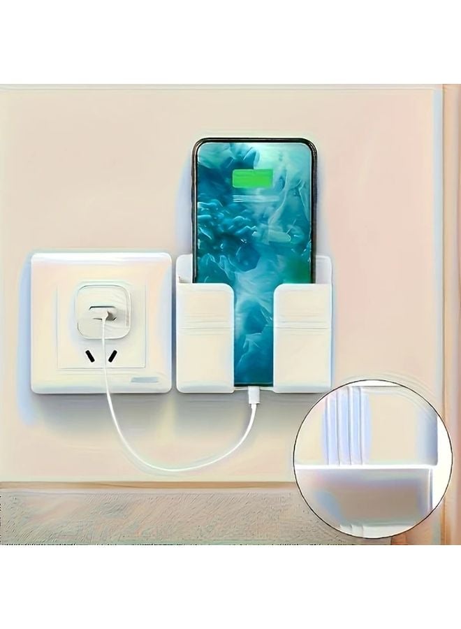 White Wall Mounted Phone Holder No Drill Installation Remote Control Storage - Image 5