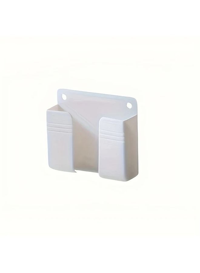 White Wall Mounted Phone Holder No Drill Installation Remote Control Storage - Image 1