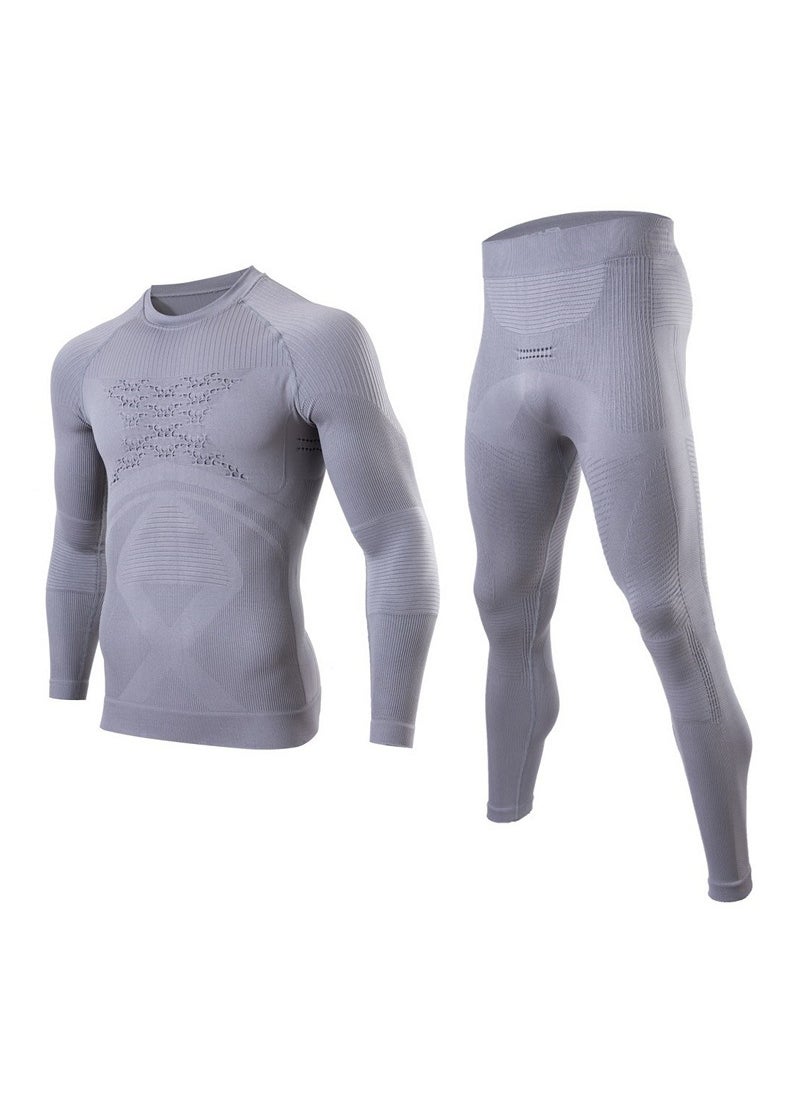 Generic - Skiing Sports Function Underwear Single Guide Wet Suction and Discharge Quick-drying Running Fitness Compression Long Sleeve Pants Two-piece Set Grey - Image 1