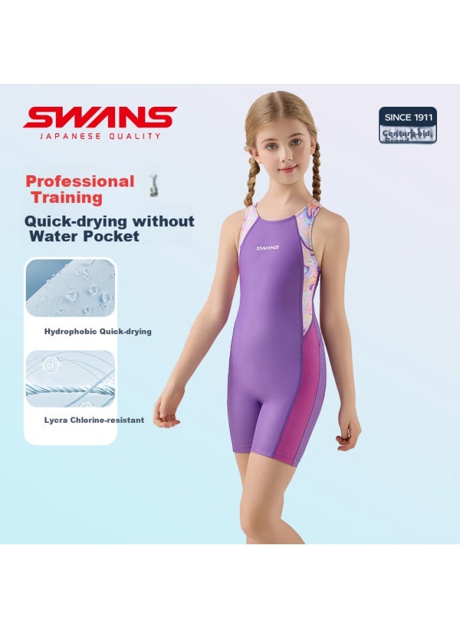 Speed Vision Swans Girls' One Piece Professional Training Swimwear Quick Dry Chlorine Resistant Lavender Purple 160 - Image 1