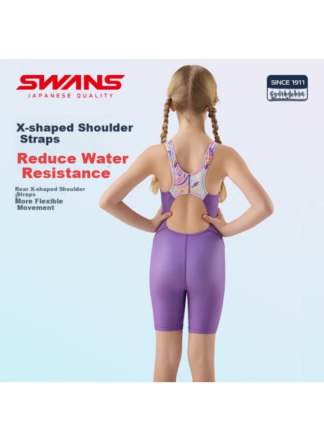 Speed Vision Swans Girls' One Piece Professional Training Swimwear Quick Dry Chlorine Resistant Lavender Purple 160 - Image 2