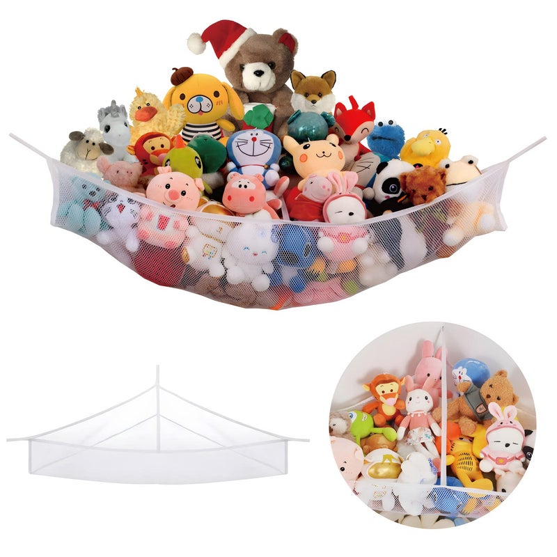 Large Stuffed Animal Net Hammock Corner Min 3 Feet Rightangled Corner Space Each Side Toy Organizer for Plushies Hanging Holder for Organizing your Teddy and Squishmallow White Large