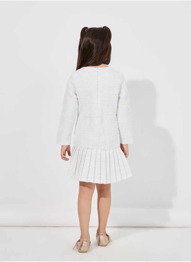 Styli Pleated Hem Tweed Dress with Flap Detail  - Image 4