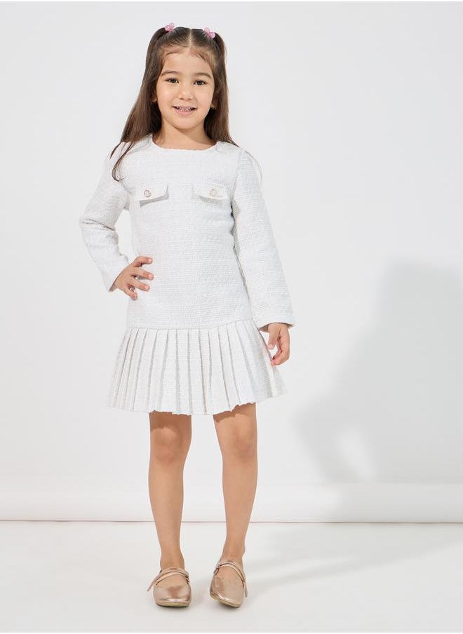 Styli Pleated Hem Tweed Dress with Flap Detail  - Image 1