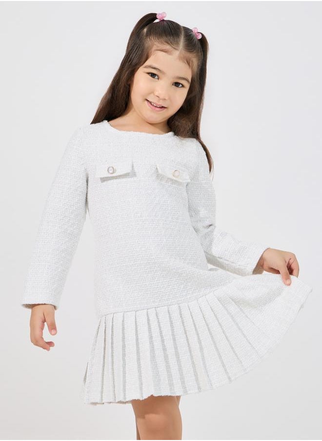 Styli Pleated Hem Tweed Dress with Flap Detail  - Image 2