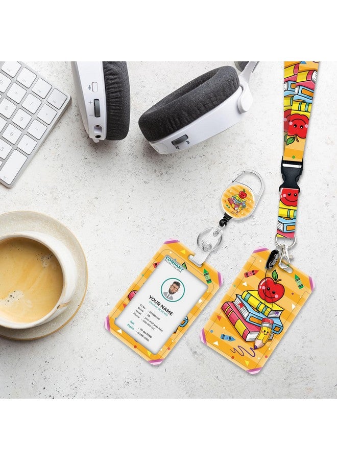 VOCHIC Cute Teacher Id Badge Holder With Breakaway Lanyard Fashionable Lanyards For Id Badges And Keys Cute Apple Badge Reel Retractable Id Card Holder Keychain Name Badge Clip Nurse Teacher Gifts - Image 2