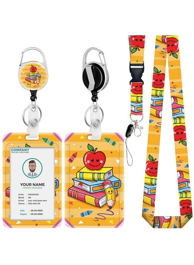 VOCHIC Cute Teacher Id Badge Holder With Breakaway Lanyard Fashionable Lanyards For Id Badges And Keys Cute Apple Badge Reel Retractable Id Card Holder Keychain Name Badge Clip Nurse Teacher Gifts - Image 1