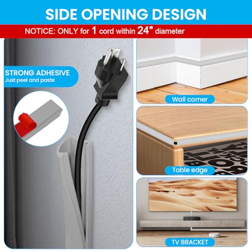 Serplex® 6.6ft PVC Cord Cover for Wall Self Adhesive Floor Cord Hider Wall Wire Holder Hider Cuttable Soft Cable Hider Side Open Flexible Wire Cover Cable Covers, for 1 Wire About 0.24" Diameter - Image 4