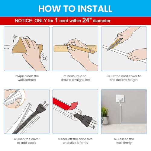 Serplex® 6.6ft PVC Cord Cover for Wall Self Adhesive Floor Cord Hider Wall Wire Holder Hider Cuttable Soft Cable Hider Side Open Flexible Wire Cover Cable Covers, for 1 Wire About 0.24" Diameter - Image 3