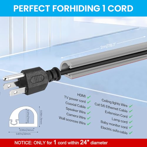 Serplex® 6.6ft PVC Cord Cover for Wall Self Adhesive Floor Cord Hider Wall Wire Holder Hider Cuttable Soft Cable Hider Side Open Flexible Wire Cover Cable Covers, for 1 Wire About 0.24" Diameter - Image 2