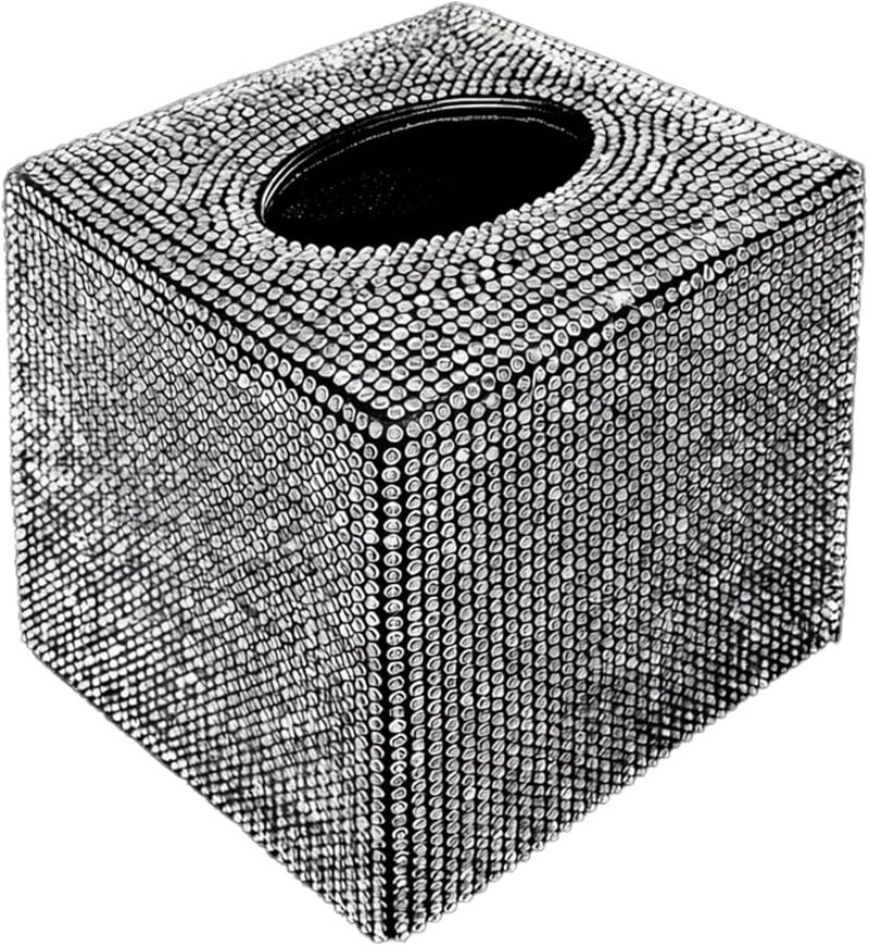 حامل علبة المناديل الفضية غطاء الأكريليك المرصع بالكريستال موزع زخرفي للسيارة والمكتب - Image 2