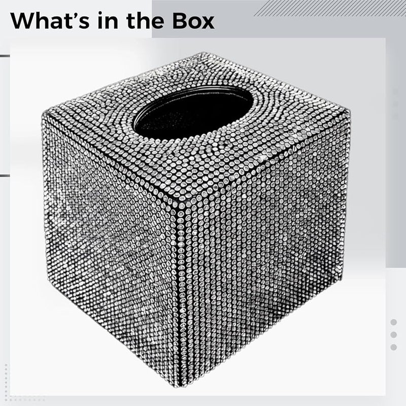 حامل علبة المناديل الفضية غطاء الأكريليك المرصع بالكريستال موزع زخرفي للسيارة والمكتب - Image 3