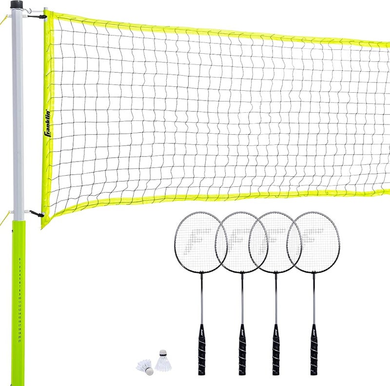 Franklin Sports Badminton Sets - Portable Badminton Nets + Rackets - Backyard Lawn + Beach Badminton Sets with (4) Steel Rackets + (2) Birdies Included - Adult + Kids Sets - Image 1