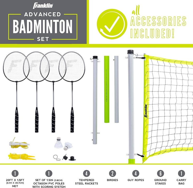 Franklin Sports Badminton Sets - Portable Badminton Nets + Rackets - Backyard Lawn + Beach Badminton Sets with (4) Steel Rackets + (2) Birdies Included - Adult + Kids Sets - Image 2