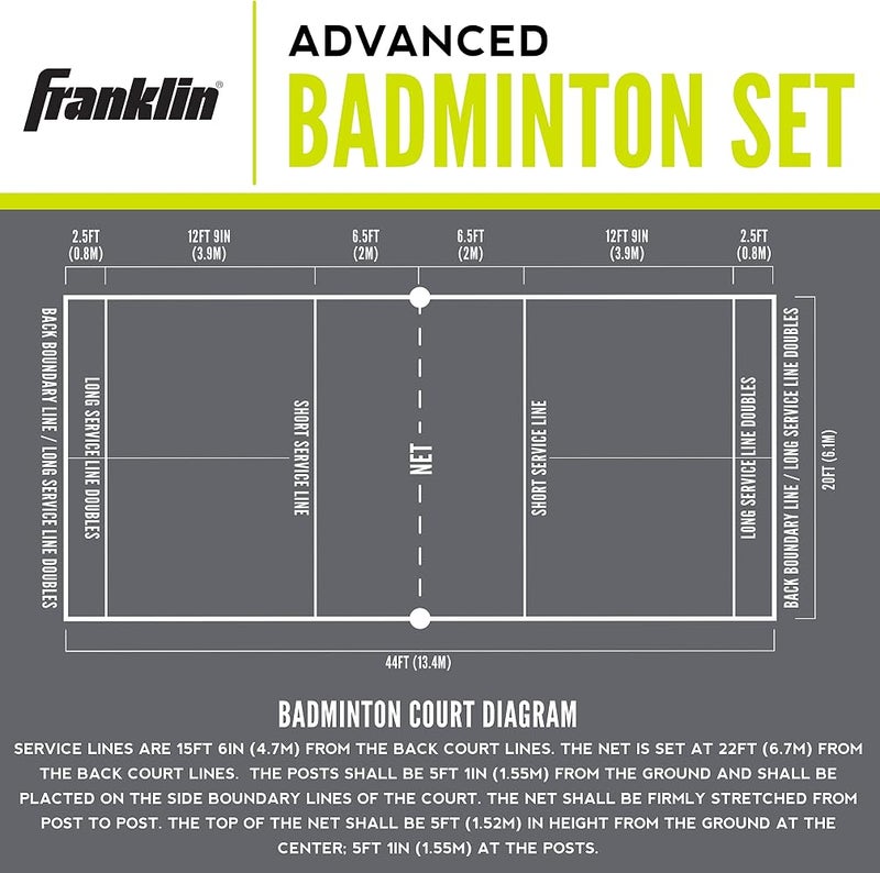 Franklin Sports Badminton Sets - Portable Badminton Nets + Rackets - Backyard Lawn + Beach Badminton Sets with (4) Steel Rackets + (2) Birdies Included - Adult + Kids Sets - Image 5