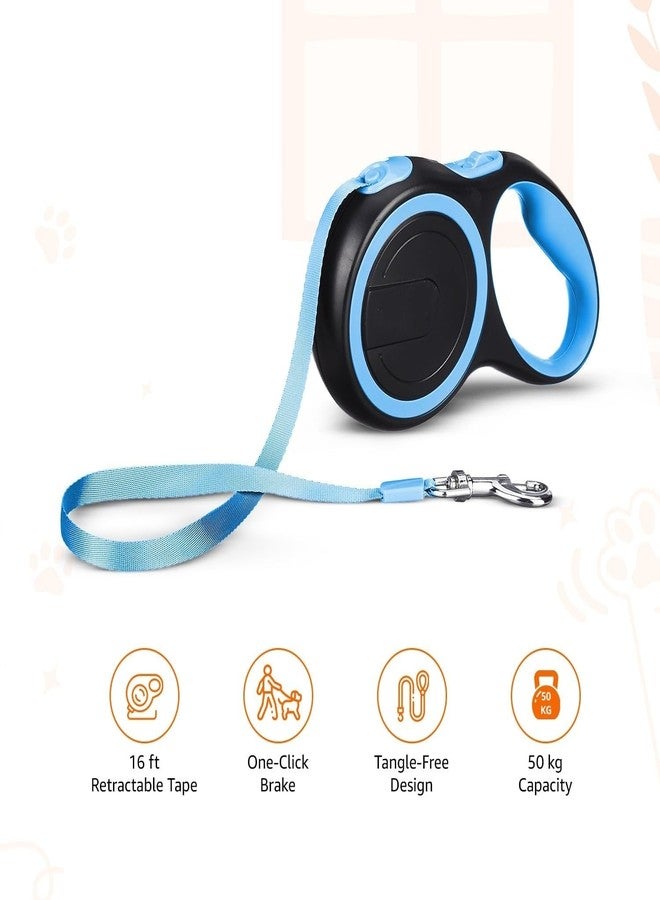 Tinytotem Retractable Dog Leash | 5 Meter | for Large Dogs Up to 50 Kg | Heavy Duty Leash for Pets | Strong Nylon Tape, Anti-Slip Handle, Built in Spring, One-Click Brake Pause | Blue - Image 3