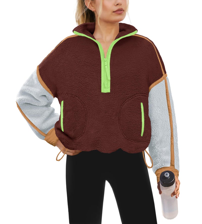 Yanekop 1/4 Zip Pullover Women Zip Up Sweatshirt Fleece Pullover Christmas Sweaters Long Sleeve V Neck Sweaters(Red Brown Blue,S) - Image 1