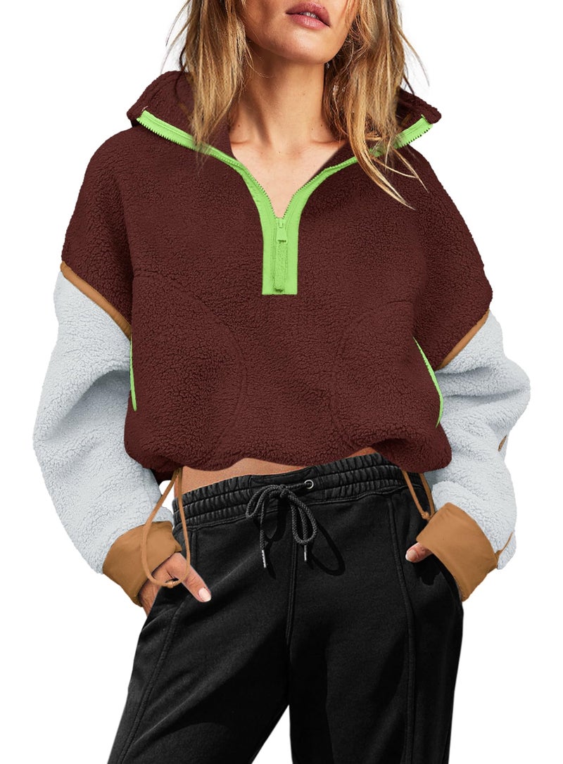 Yanekop 1/4 Zip Pullover Women Zip Up Sweatshirt Fleece Pullover Christmas Sweaters Long Sleeve V Neck Sweaters(Red Brown Blue,S) - Image 2