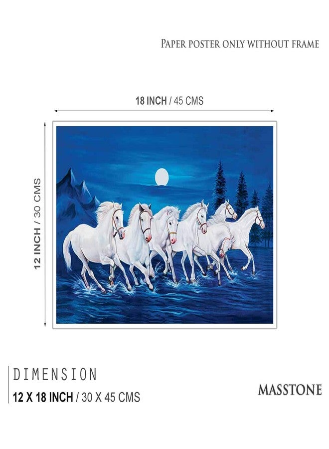 Masstone Vastu Seven Horses Blue Background Running Paper Poster without Frame (12x18 inch) - Pack of 1 - Image 2