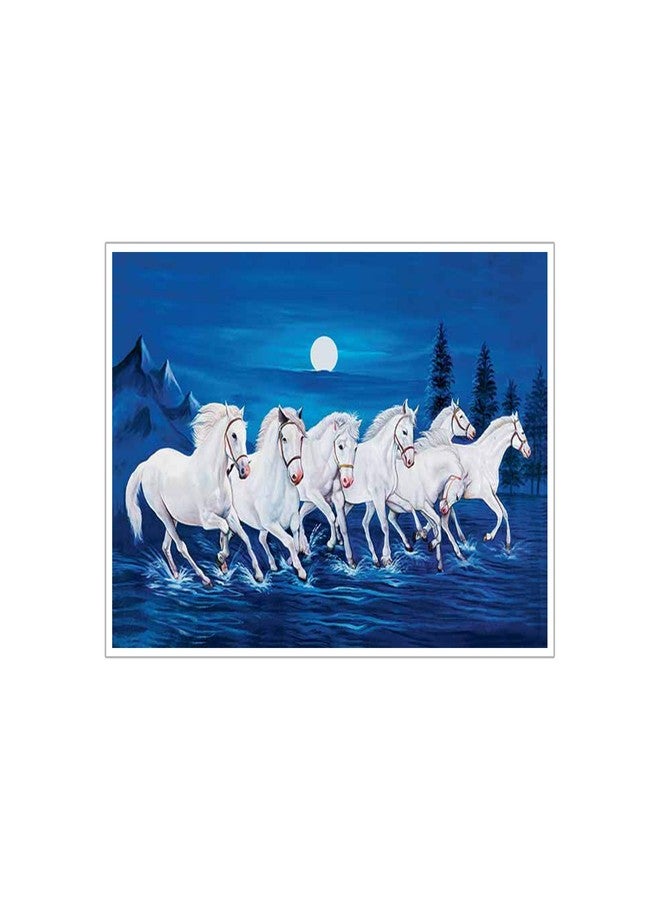 Masstone Vastu Seven Horses Blue Background Running Paper Poster without Frame (12x18 inch) - Pack of 1 - Image 1