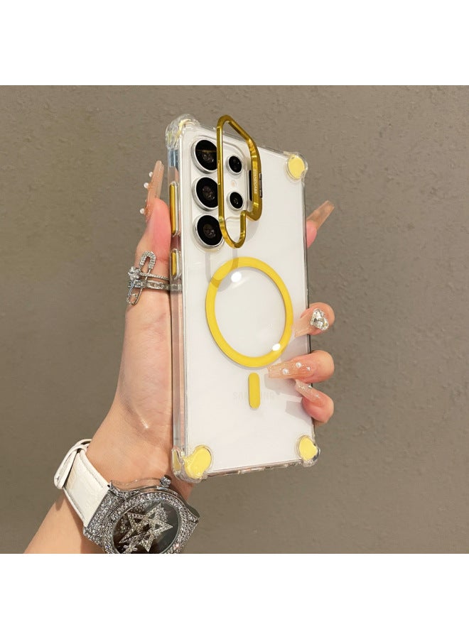 Suitable For Samsung S26 Ultra Phone Case With Metal Lens Bracket, Magnetic Transparent Four-corner Airbag, S25u Anti-drop Cross-protection