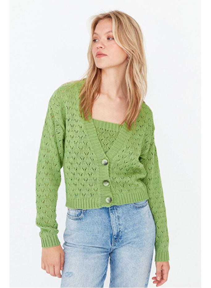 trendyol Mint Openwork/Hole Crop Knitwear Cardigan - Image 4