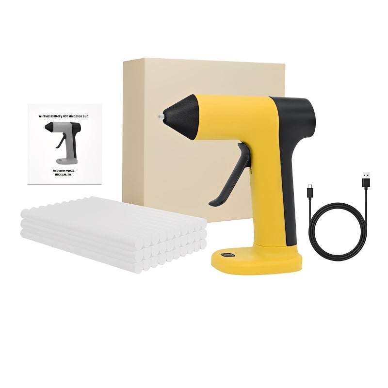 Cordless Hot Glue Gun: Yellow 2000mAh Battery 30-Second Fast Preheating - Smart Auto-Off Wireless Glue Gun Kit With 30 Premium 7mm Glue Sticks for DIY Crafts Home Repairs Portable Crafting - Image 1